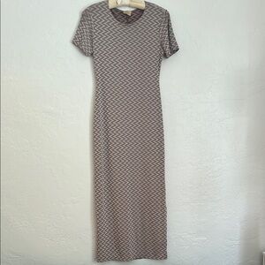 80s 90s Vintage Gray Zigzag Patterned Women's Maxi Dress